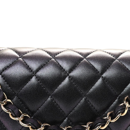 Iridescent Lambskin Quilted Medium Double Flap Black