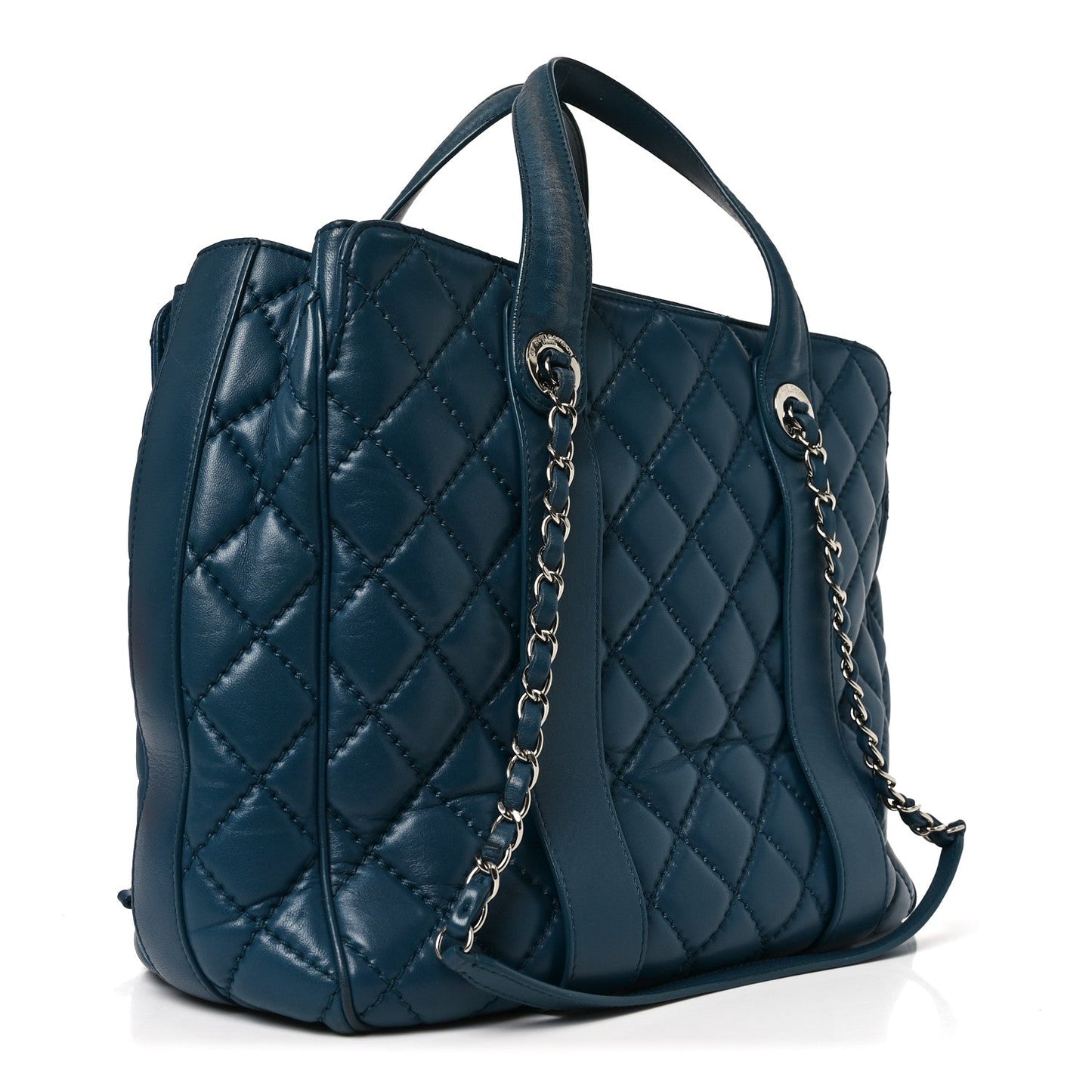 Lambskin Quilted Easy Carry Shopping Tote Blue