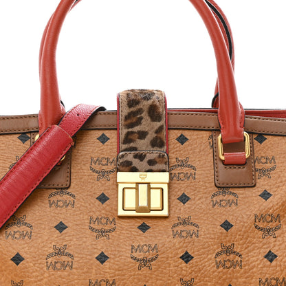 Visetos Calfskin Calf Hair Leopard Print Little Veronica Tote Cognac Multicolor