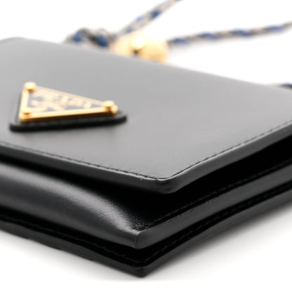 Vitello Card Holder With Braided Strap Black