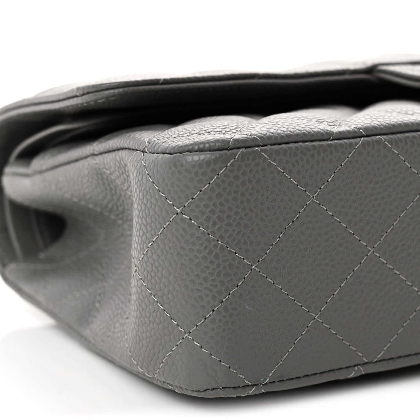 Caviar Quilted Medium Double Flap Grey
