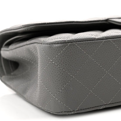 Caviar Quilted Medium Double Flap Grey