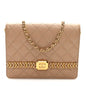 Shiny Aged Calfskin Quilted Clutch With Chain Dark Beige