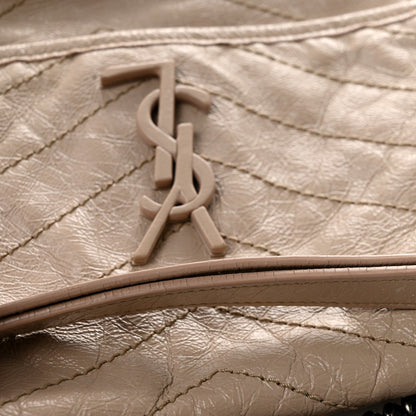 Crinkled Calfskin Matelasse Monogram Medium Niki Chain Satchel Gold Sand