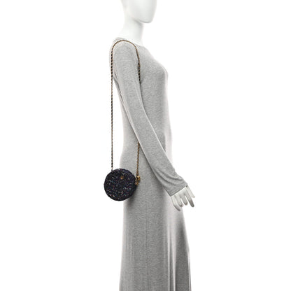 Tweed Quilted Round Clutch With Chain Multicolor