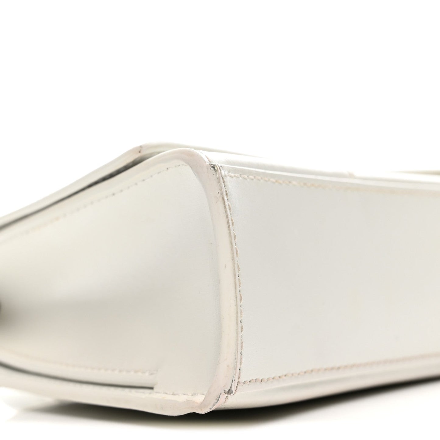 Shiny Box Calfskin Tonal B Hourglass Stretch Top Handle Bag White