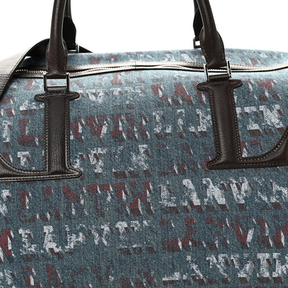 X FUTURE Denim Calfskin Logo Print Travel Bag Blue Brown
