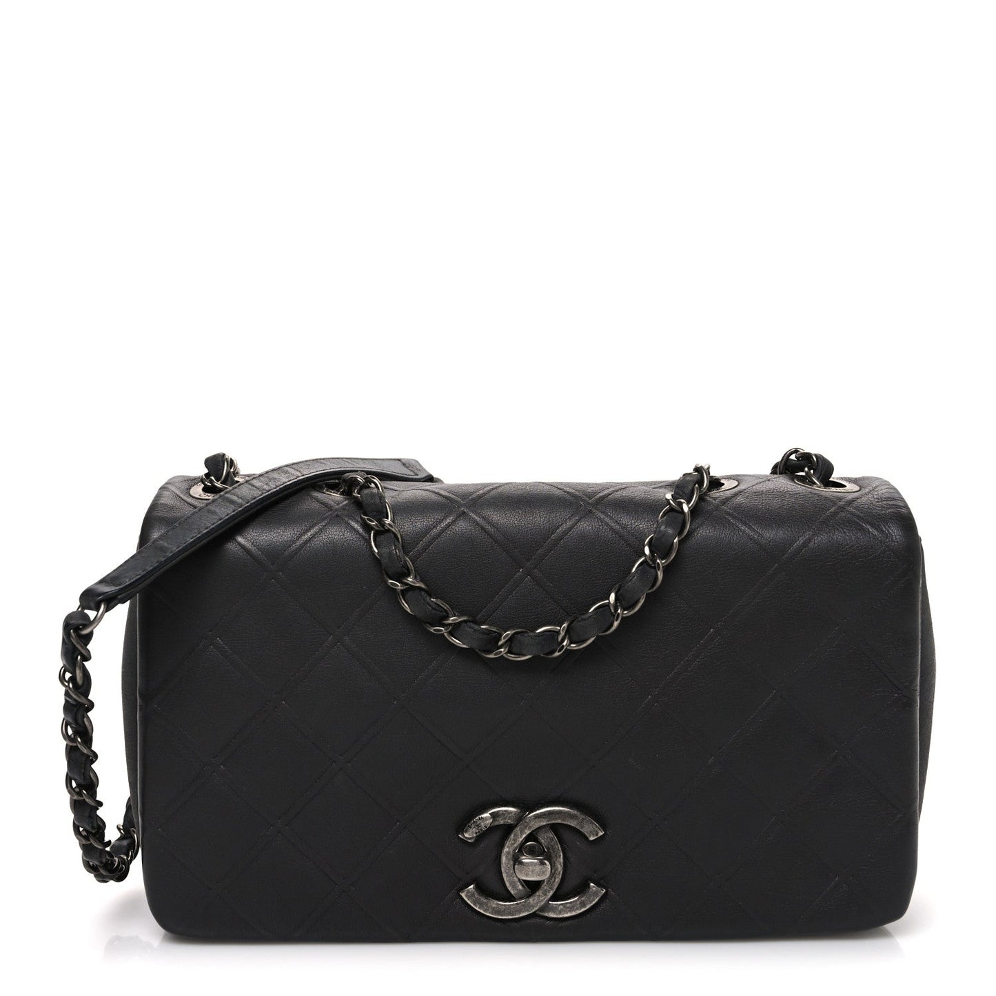 Calfskin Diamond Embossed Medium New Chic Flap Dark Grey