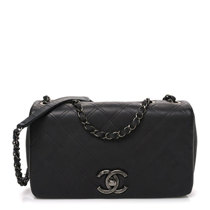 Calfskin Diamond Embossed Medium New Chic Flap Dark Grey