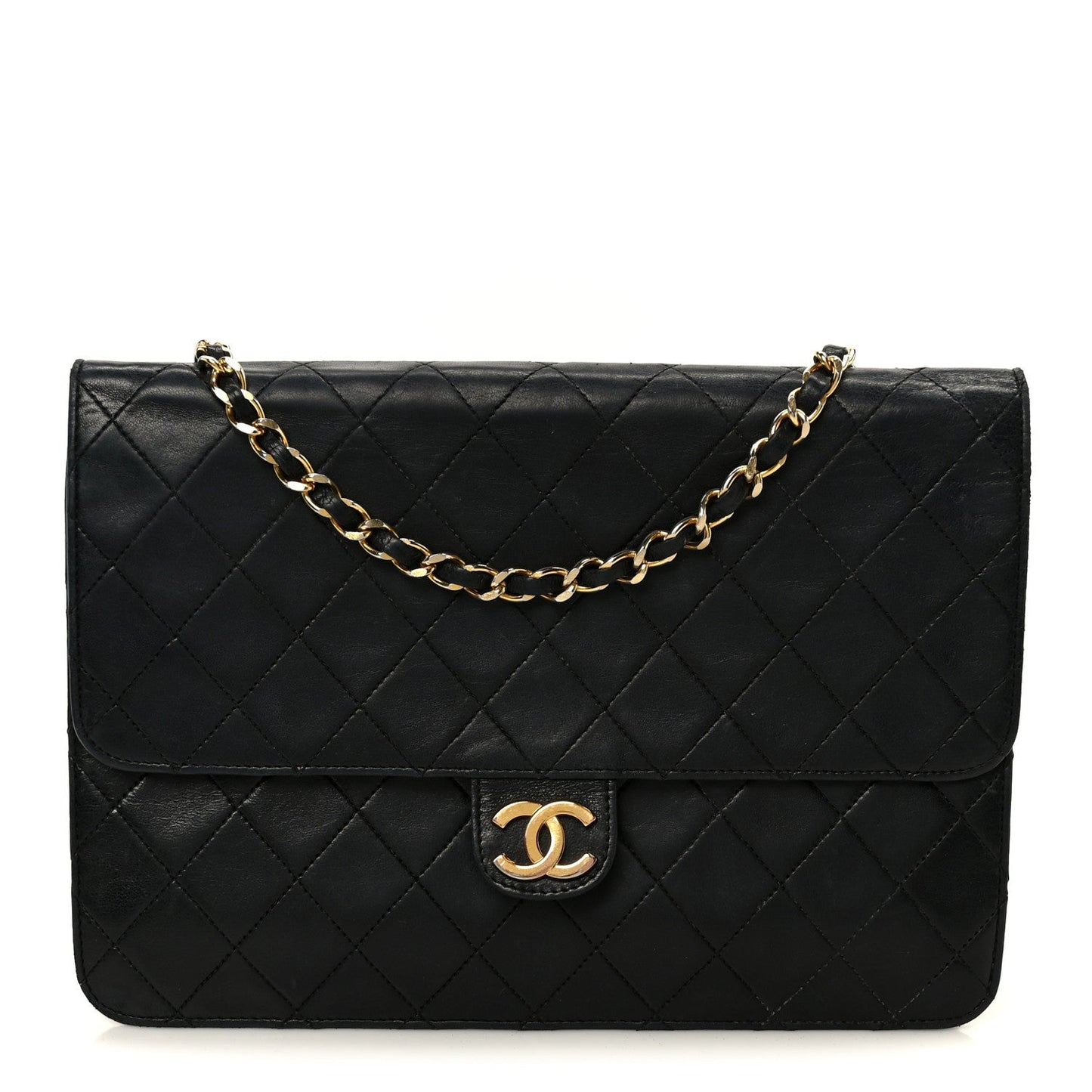 Lambskin Quilted Medium Single Flap Black