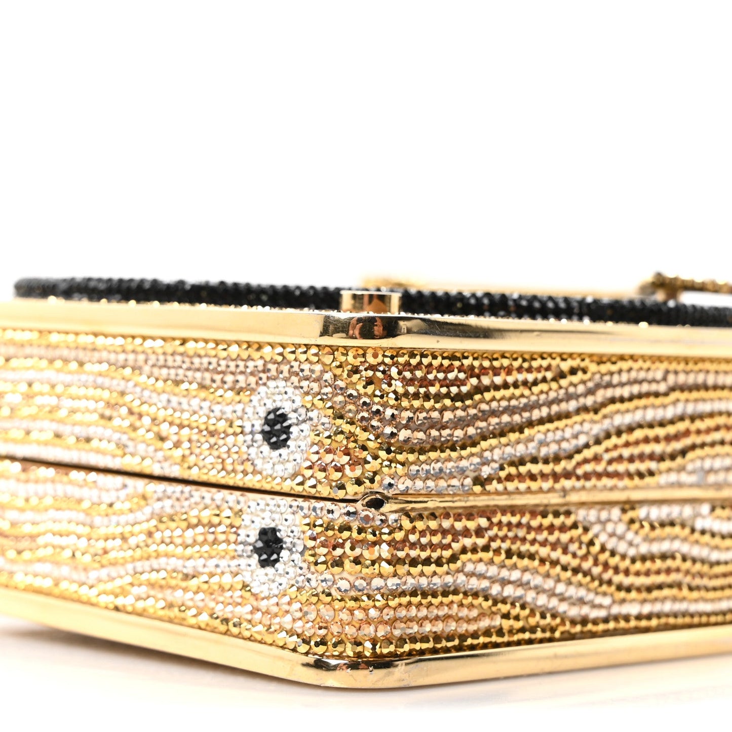 Crystal Turntable Scratch Minaudiere Clutch Champagne
