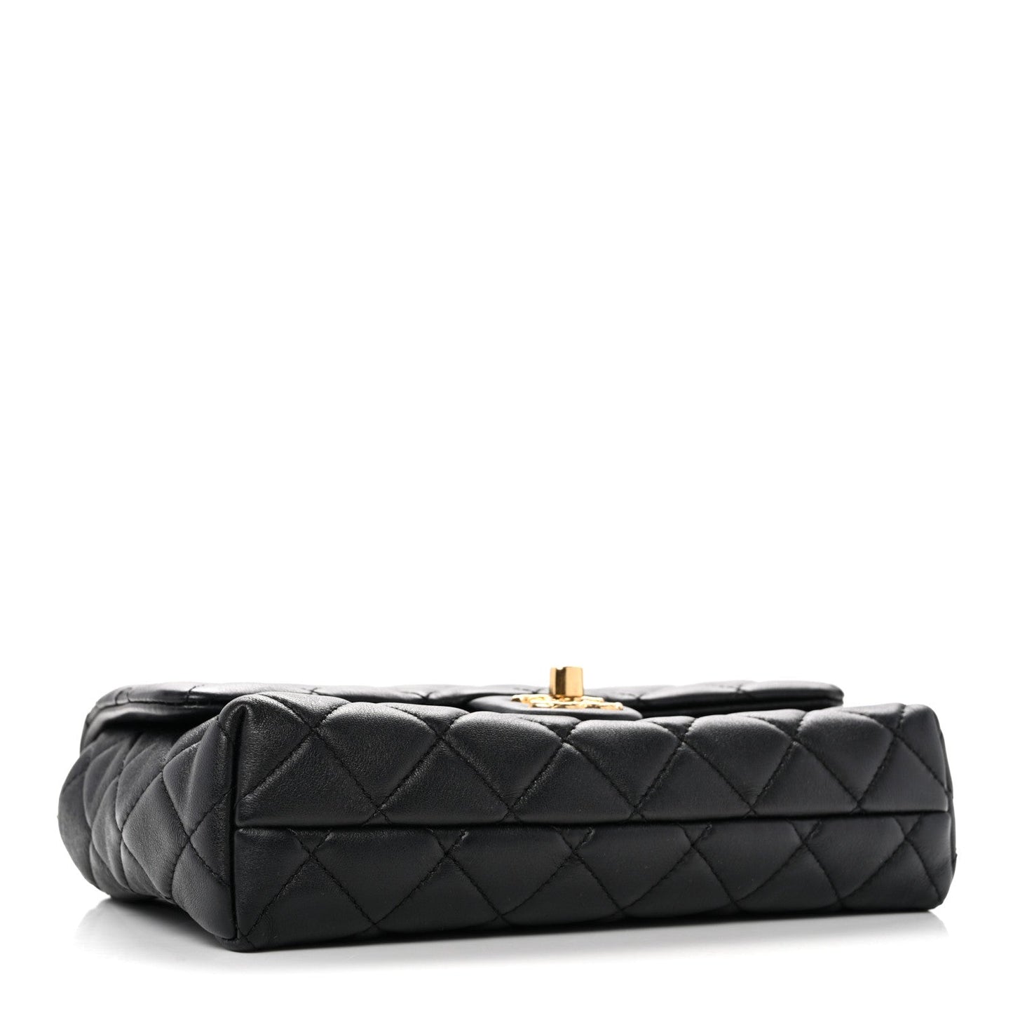 Lambskin Quilted Mini Quilted Handle Crush Flap Black