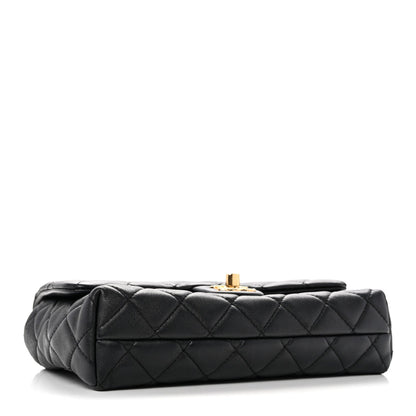 Lambskin Quilted Mini Quilted Handle Crush Flap Black