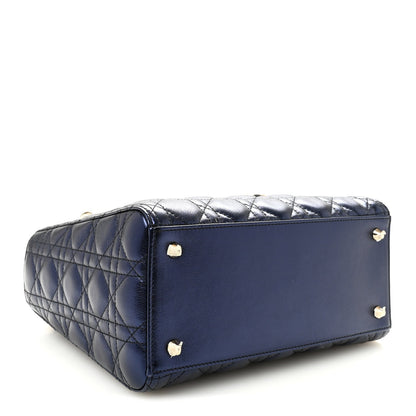 Metallic Calfskin Cannage Medium Lady Dior Blue