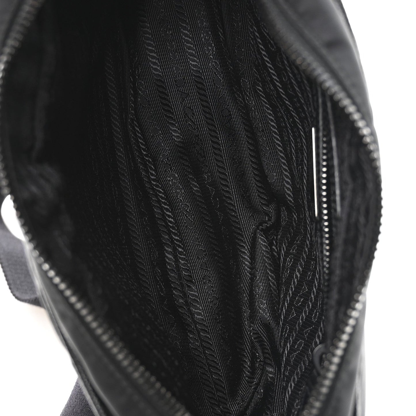 Re-Nylon Vela Saffiano Pocket Double Zip Shoulder Bag Black