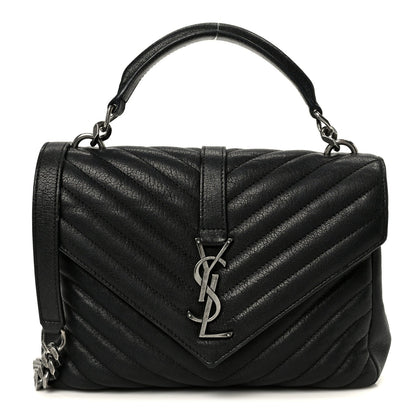 Sheepskin Matelasse Chevron Monogram Monochrome Medium College Bag Black