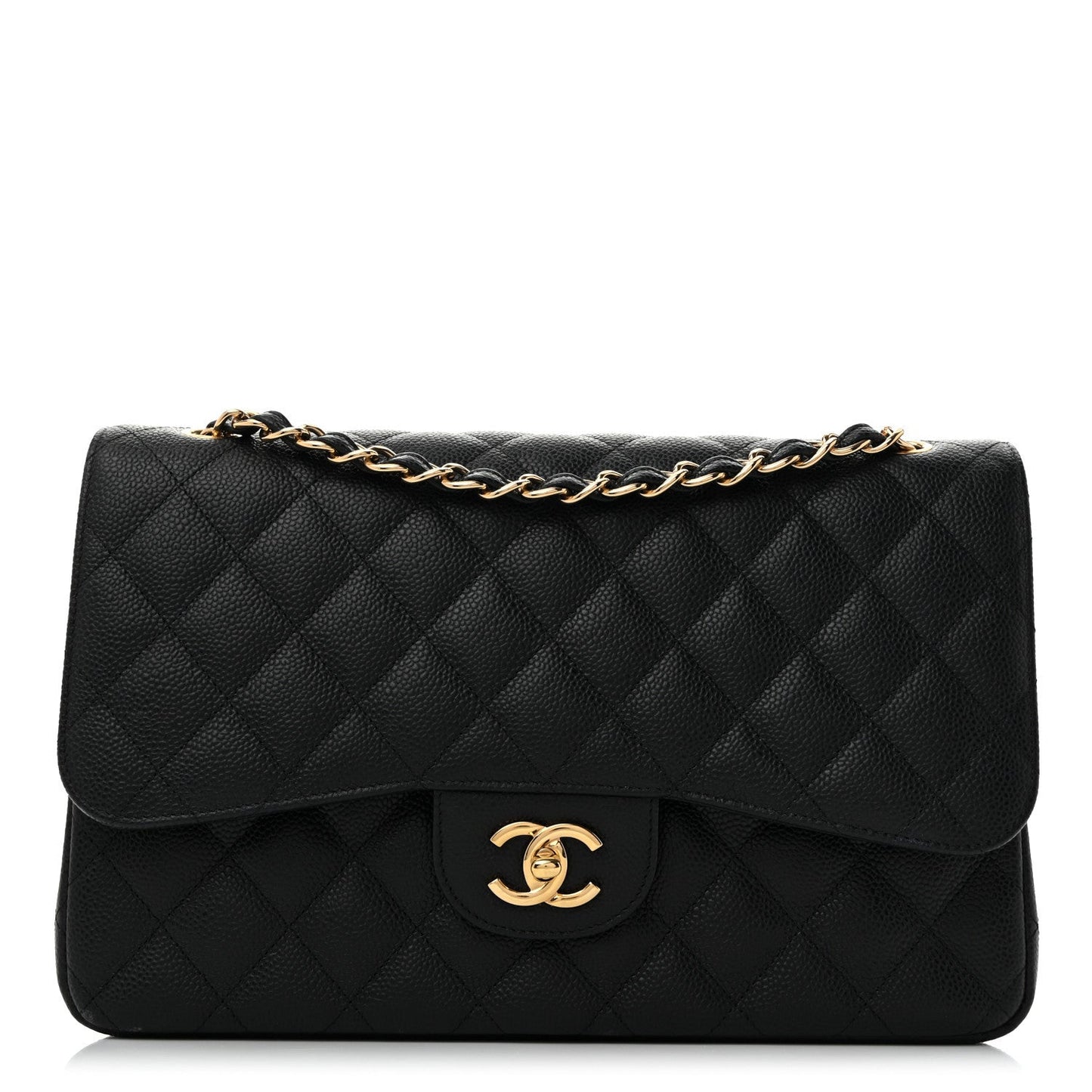 Caviar Quilted Jumbo Double Flap Black
