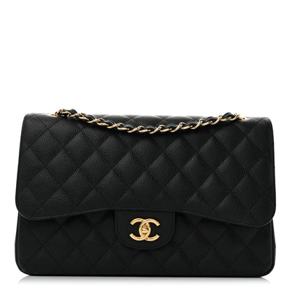 Caviar Quilted Jumbo Double Flap Black