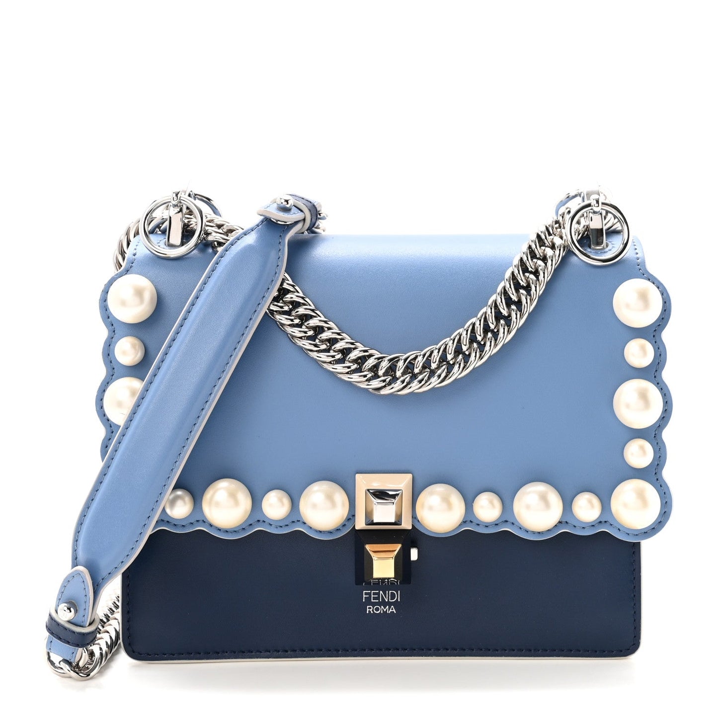 Vitello Liberty Pearl Scalloped Small Kan I Shoulder Bag Nebula Blu Scuro