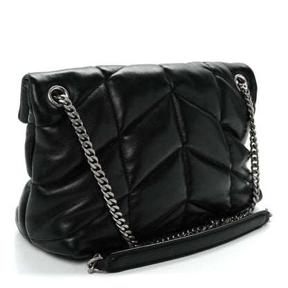 Lambskin Quilted Small Loulou Puffer Monogram Chain Satchel Black