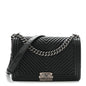 Wrinkled Lambskin Chevron Quilted New Medium Boy Flap Navy Blue