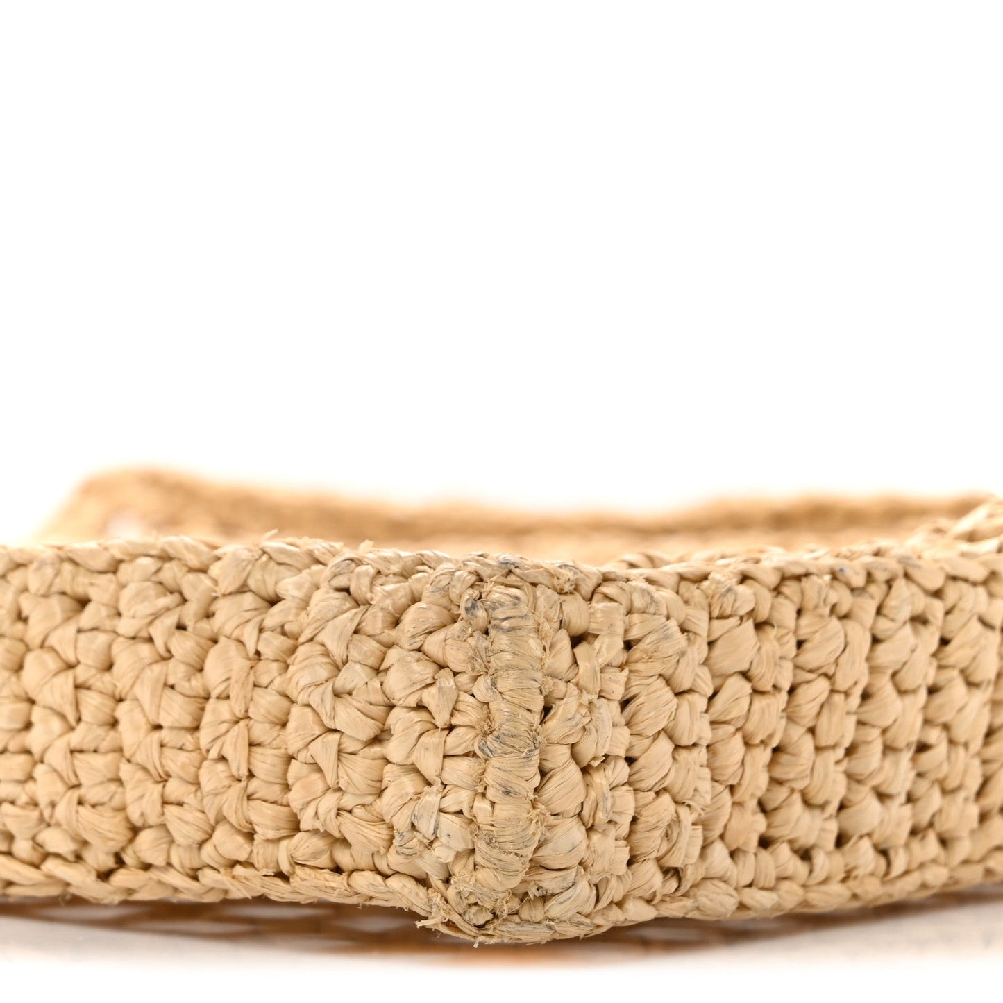 Yarn Raffia Effect Crochet Logo Embroidered Tote Bag Naturale