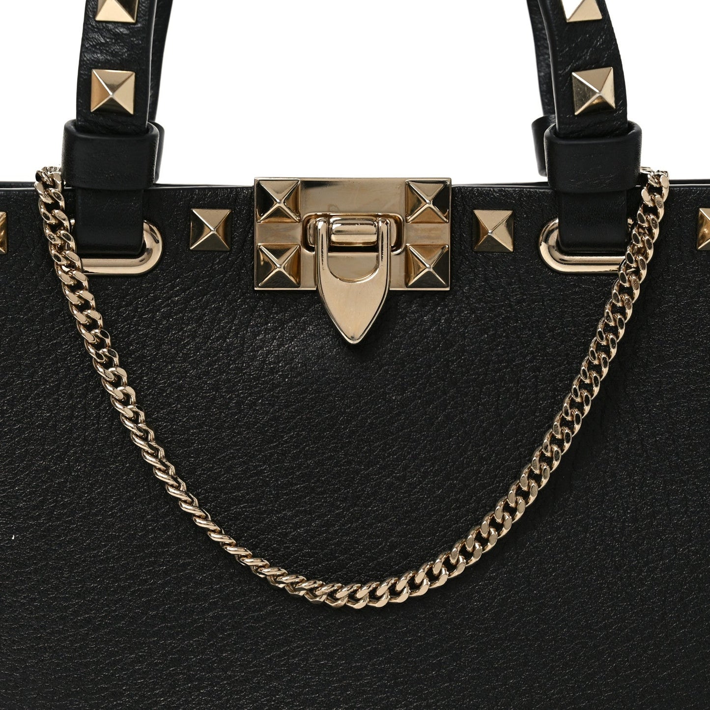 Grainy Calfskin Mini Rockstud Shopping Bag Black