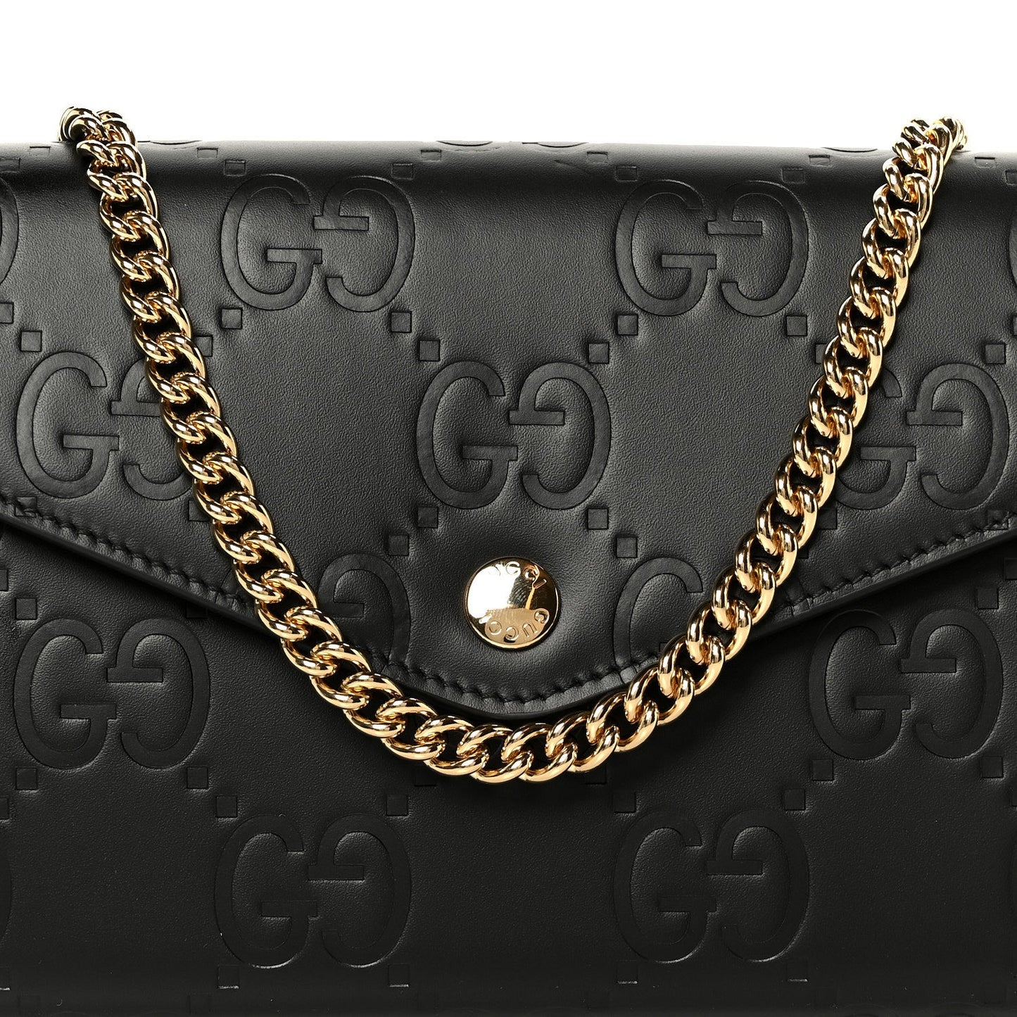 Calfskin GG Debossed Chain Wallet Black