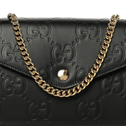 Calfskin GG Debossed Chain Wallet Black