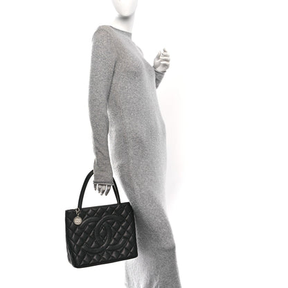 Caviar Quilted Medallion Tote Black