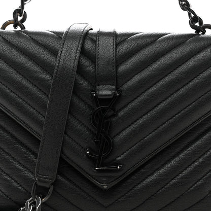 Sheepskin Matelasse Chevron Monogram Monochrome Medium College Bag Black