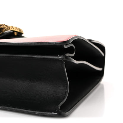 Moon Calfskin Web Large Dionysus Bamboo Top Handle Bag Black Bright Evergreen Hibiscus Red