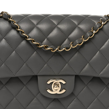Lambskin Quilted Medium Double Flap Grey