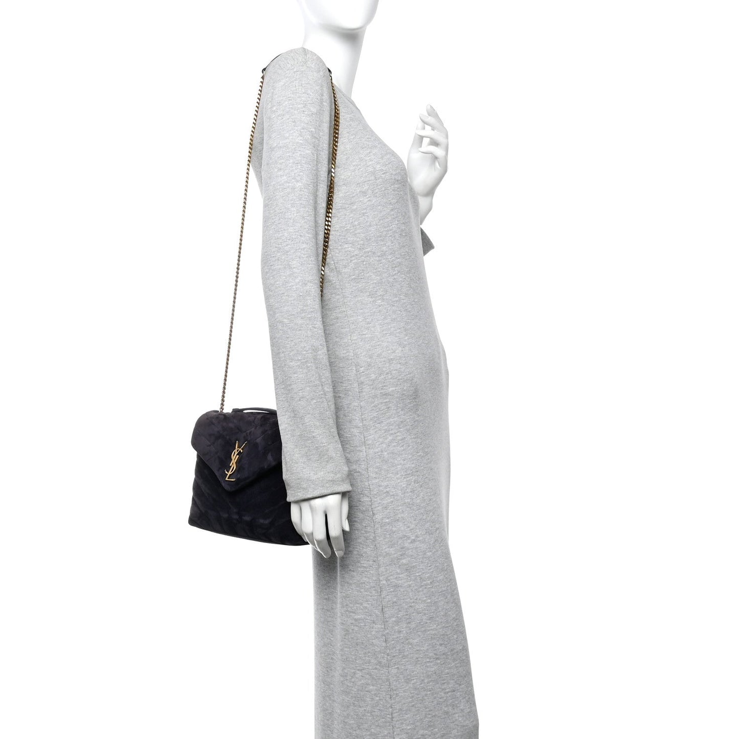Suede Calfskin Y Quilted Monogram Small Loulou Chain Satchel Deep Marine