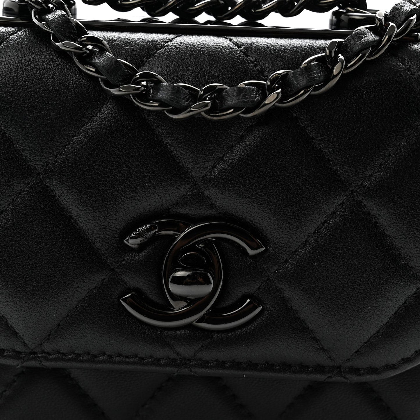 Lambskin Quilted Mini Trendy CC Chain Wallet So Black
