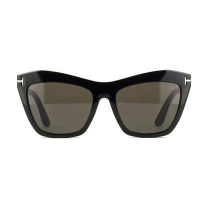 Tom Ford Eyeglasses Cat Eye Full Rim, Shiny Black Frame and Clear Blue Light Block with Magnetic Clip-On Smoke Lens FT5971-B001