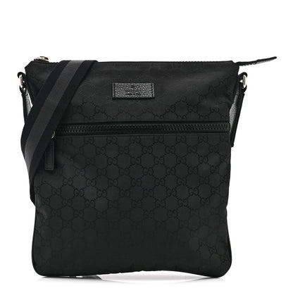 Nylon Monogram Small Flat Messenger Bag Black