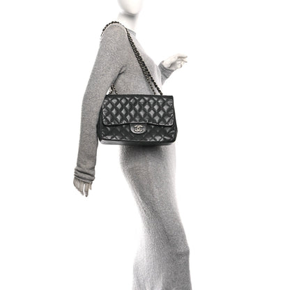 Lambskin Quilted Jumbo Single Flap Grey