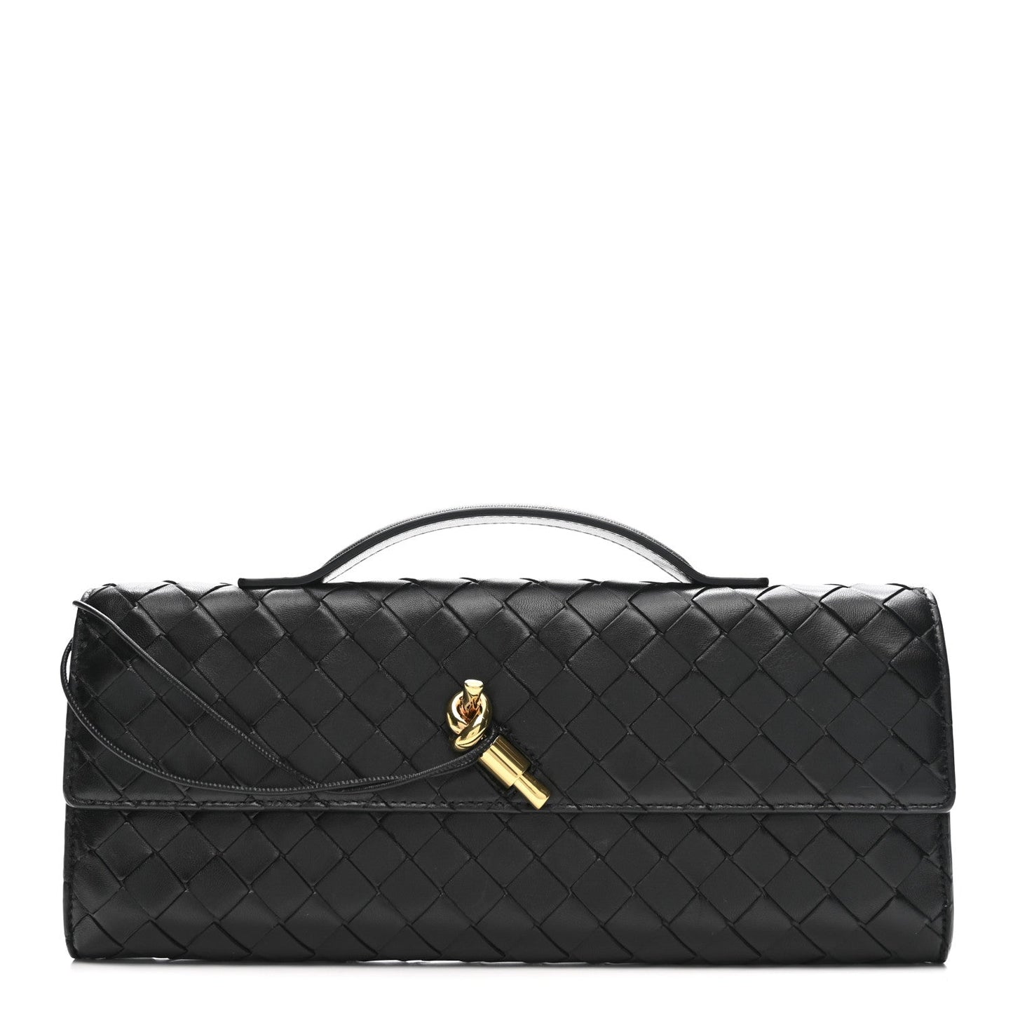Nappa Intrecciato Long Andiamo Top Handle Clutch Black