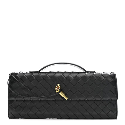Nappa Intrecciato Long Andiamo Top Handle Clutch Black