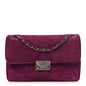 Suede Lambskin Scallop Quilted Medium Pagoda Flap Purple