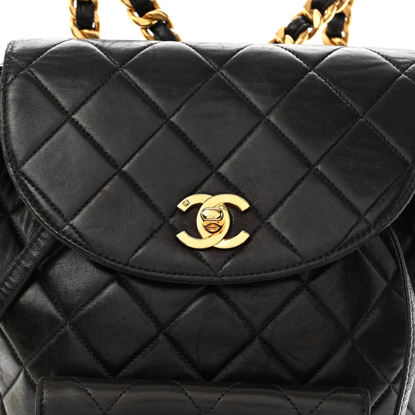 Lambskin Quilted Drawstring Backpack Black