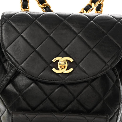 Lambskin Quilted Drawstring Backpack Black