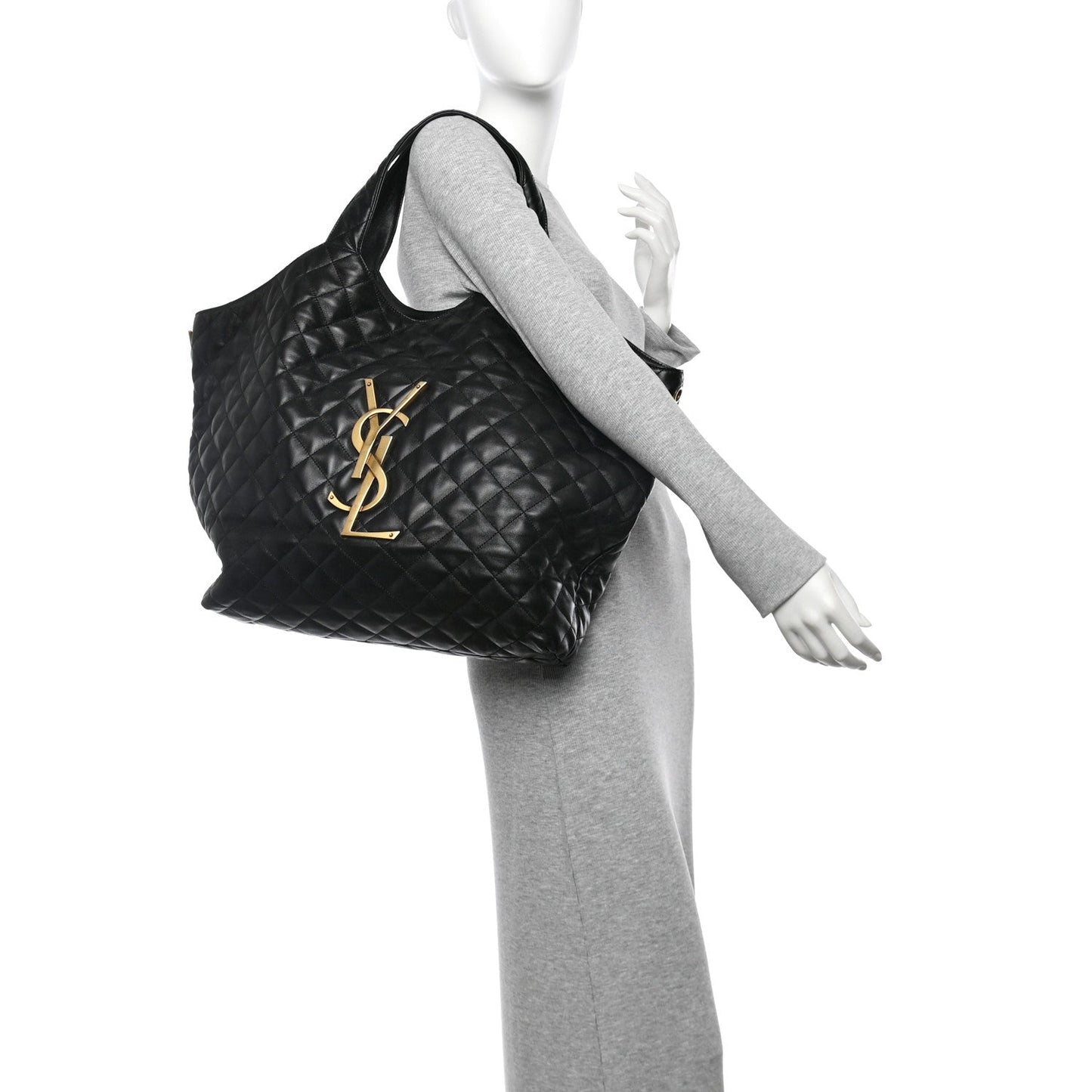 Lambskin Quilted Maxi Icare Shopping Tote Black