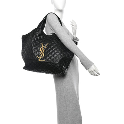 Lambskin Quilted Maxi Icare Shopping Tote Black