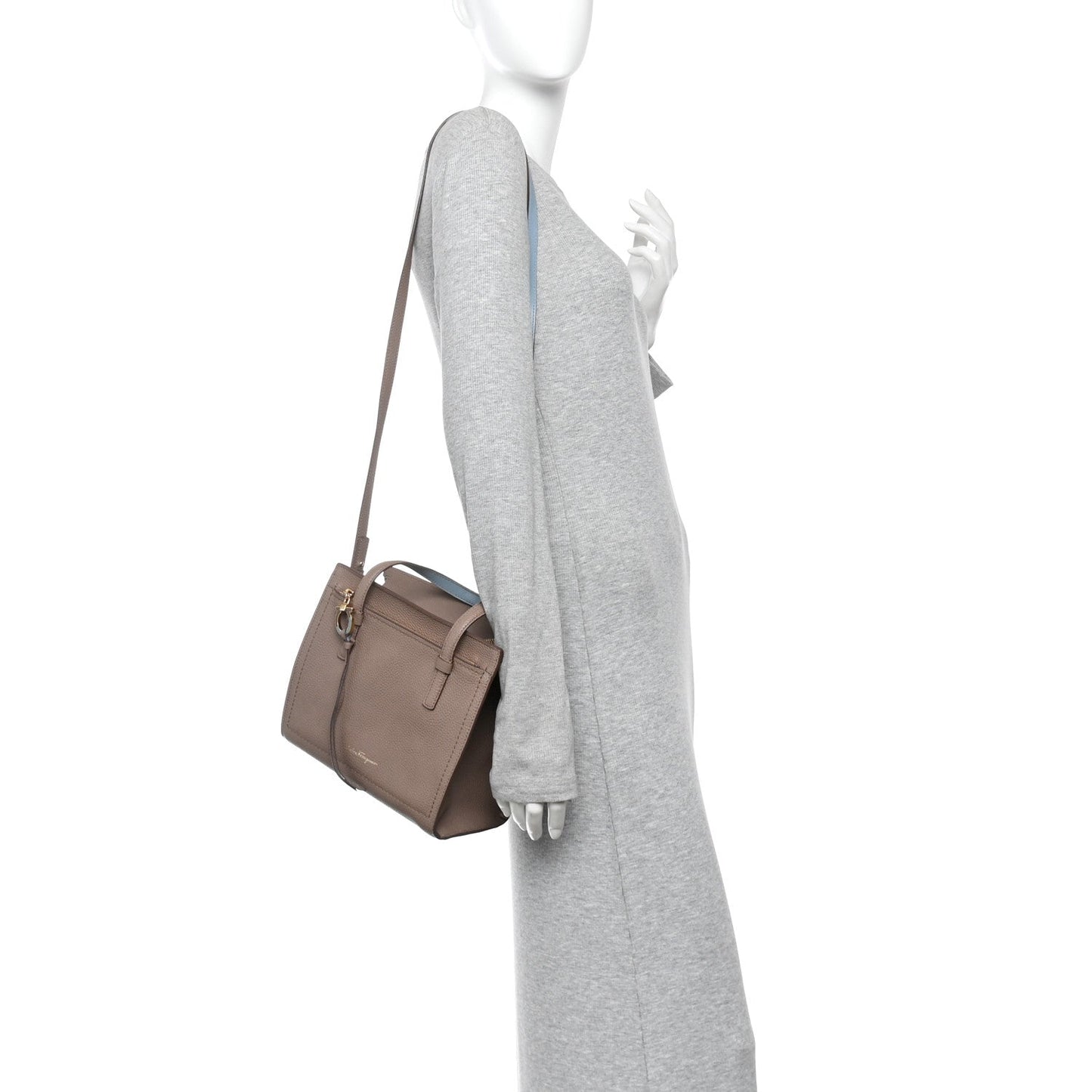 Hammered Calfskin Double Handle Small Amy Tote Fango Blue Haze
