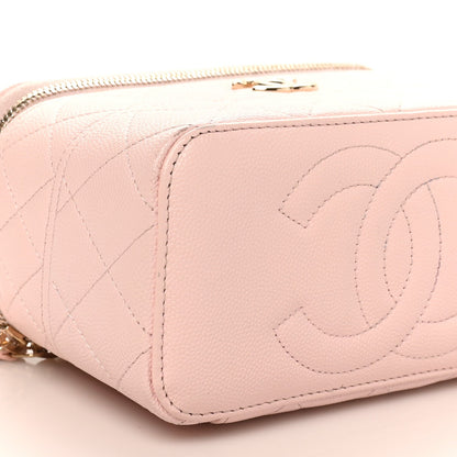 Caviar Quilted Top Handle Vanity With Chain Light Pink