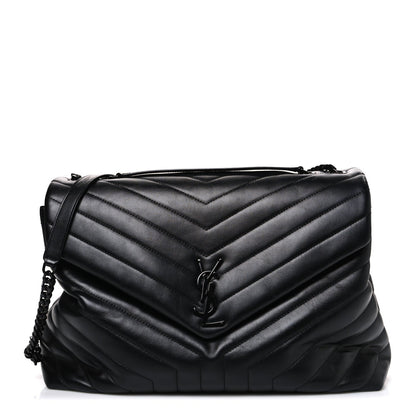 Calfskin Y Quilted Monogram Monochrome Large Loulou Chain Satchel Black