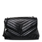 Calfskin Y Quilted Monogram Monochrome Large Loulou Chain Satchel Black