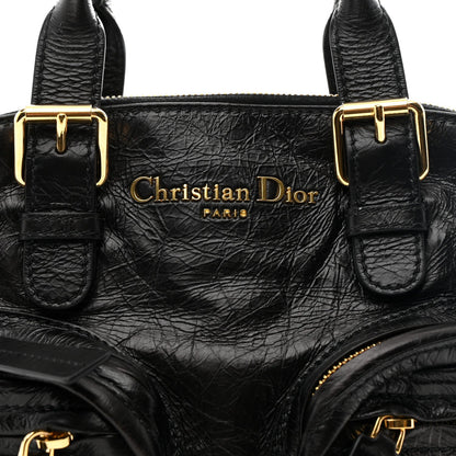 Crinkled Calfskin Small Grand Tour Bowling Bag Black